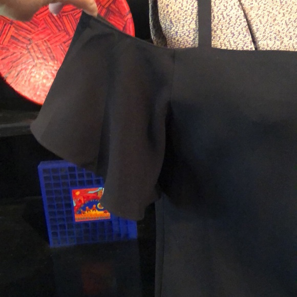 Ann Taylor Black Short Sleeve Cold Shoulder Fluttery Top - Picture 2 of 5